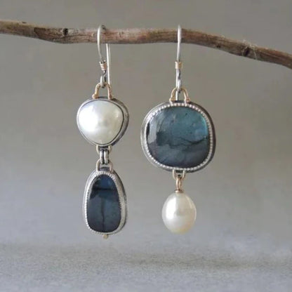 Vintage Blue Stone Pearl Earrings
