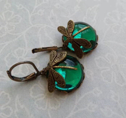 Antique Gold Dragonfly Earrings