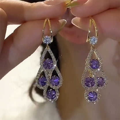 Purple Crystal Drop Earrings