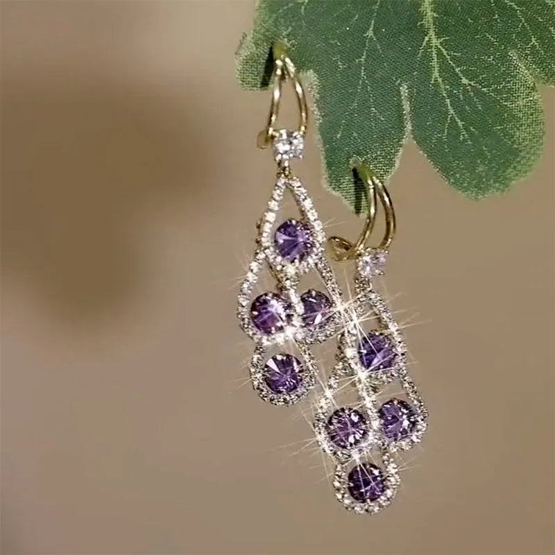 Purple Crystal Drop Earrings
